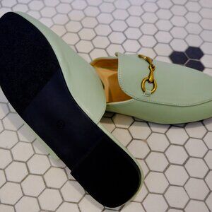 Mint Minorsu Buckle Mule Women Round Toe Backless Flat Slides Slip-on Loafers